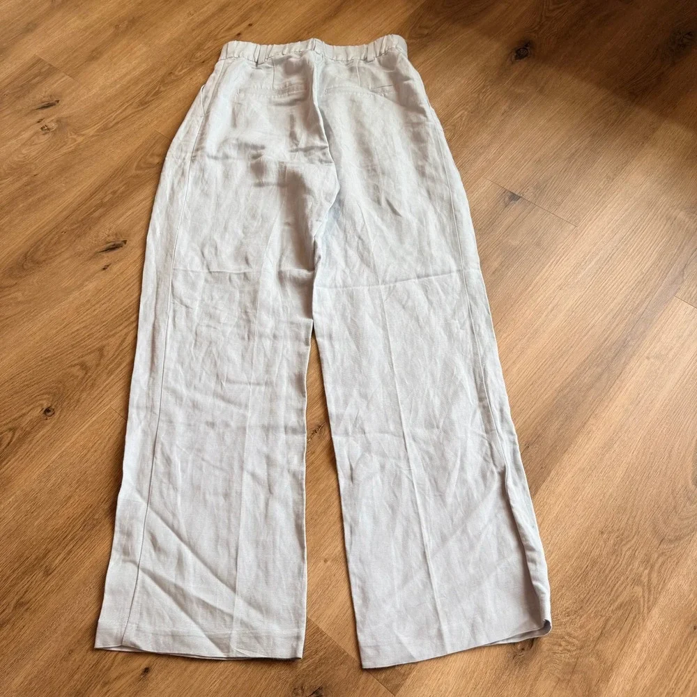 H&M Linen Blend Wide Leg Trousers Light Blue High Waisted Size 8